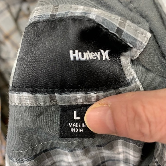 HURLEY Active wear Preppy Gray Plaid Casual Button Down Shirt Chest pocket Sz L - Picture 9 of 13